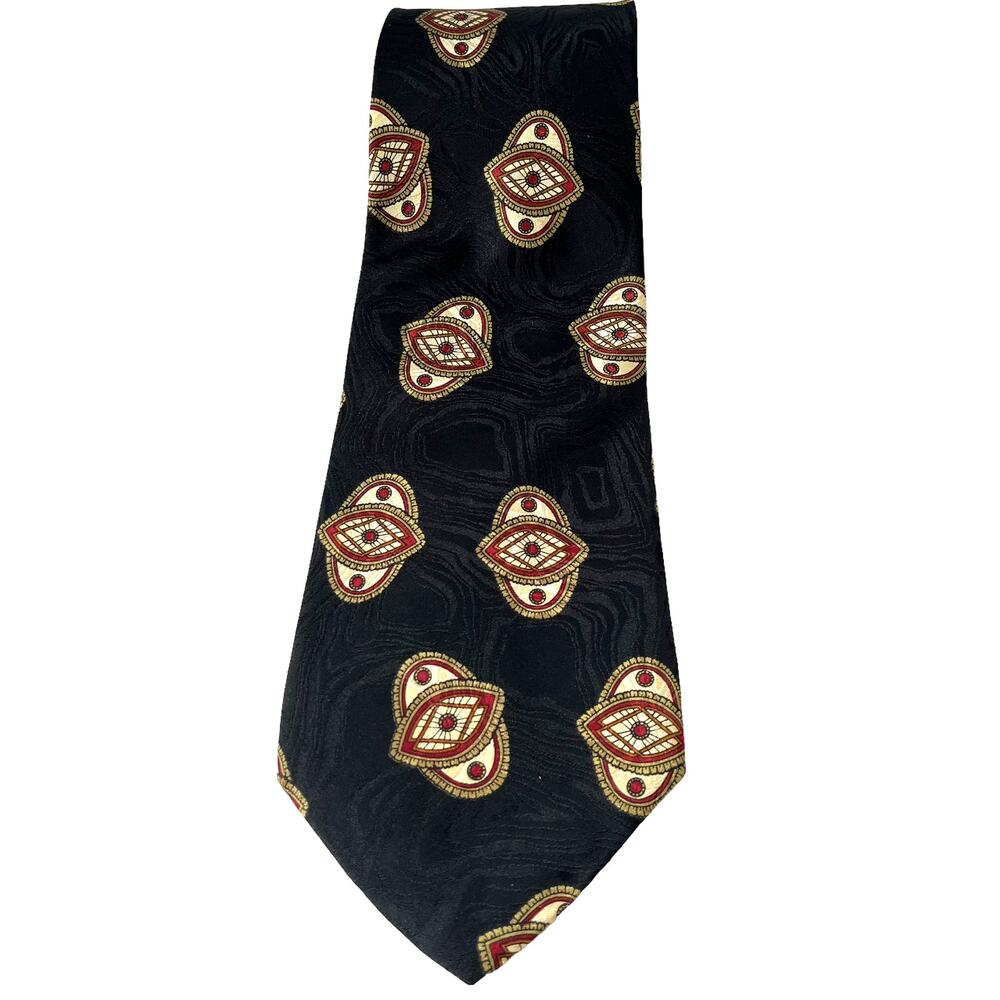 Robert Talbott Studio Silk Tie Hand Sewn Black Red Cream Geometric Rutland's